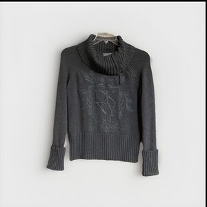 DKNY Y2K Charcoal Zippered Side Cowl Neck Sweater